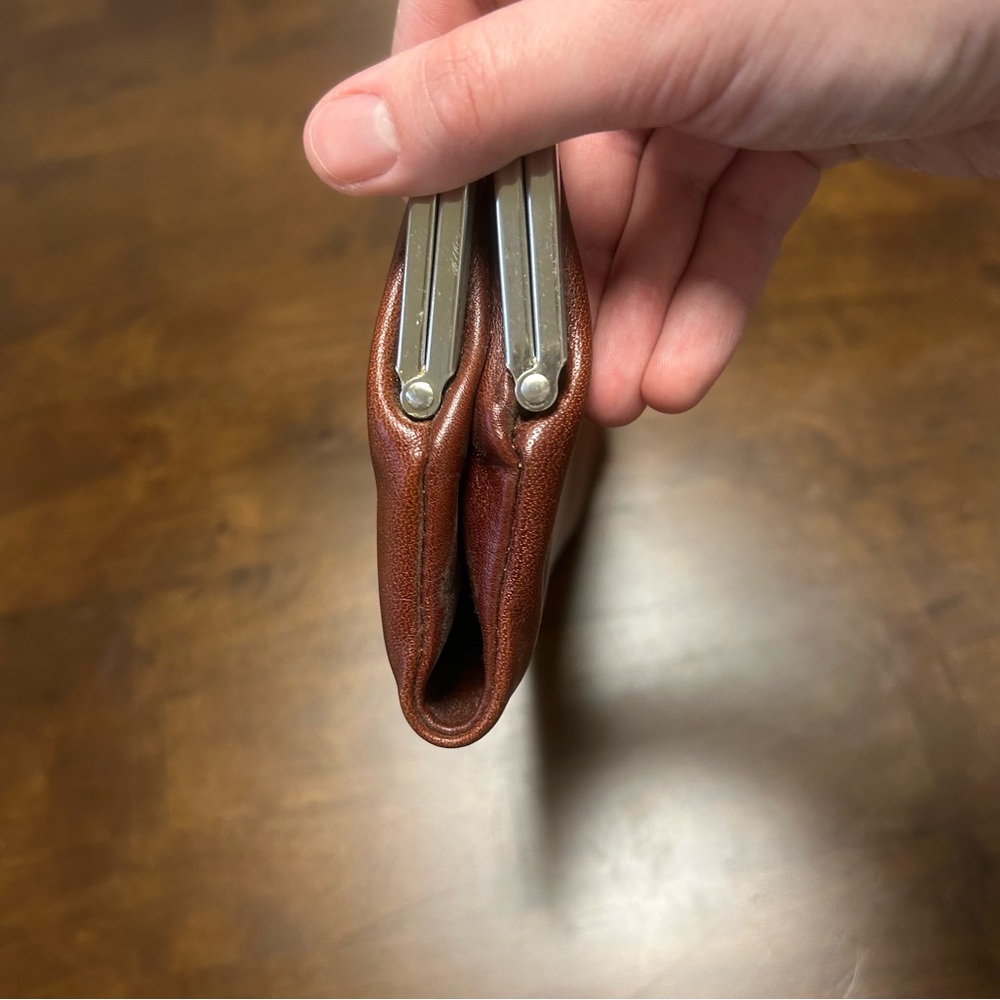 Consuela Tawny Clamshell Clutch Wallet in Brown Leather with Crossbody Strap - Picture 3 of 16